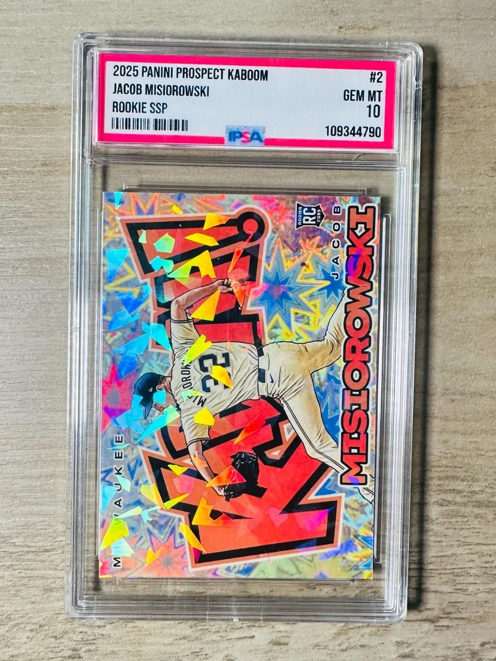 Jacob Misiorowski Rookie 2025 Panini Kaboom Holo Gem Mint 10 Novelty Card.
